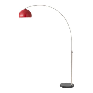 1960s Nova of California 92-Inch Half Dome Floor Lamps - Mid Century Modern, Crimson Red Shade, Satin Nickel Body, Black Marble Base For Sale