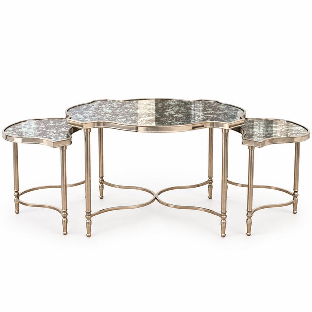 Metal Cartouche Nesting Cocktail Tables by Global Views Furniture, Set of 3 For Sale - Image 7 of 7