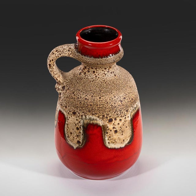 Red and Sand-Colored Fat Lava Ceramic Floor Vase with Handle from Dümler & Breiden, Germany, 1960s For Sale - Image 4 of 10