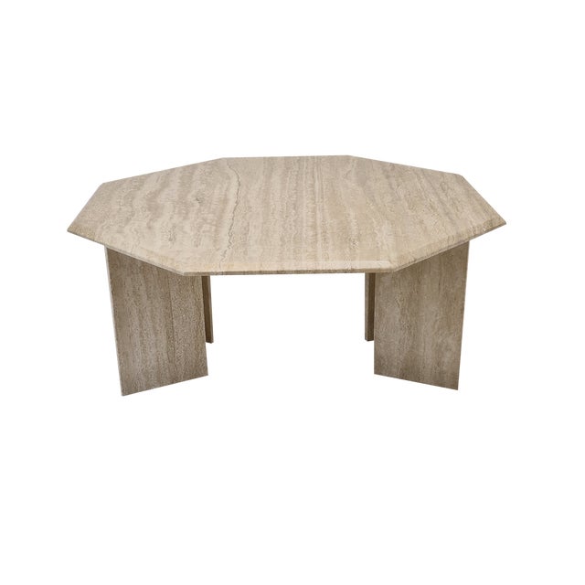Italian Octagon Coffee Table in Travertine, 1980s For Sale