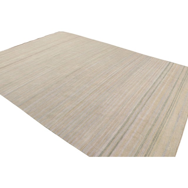 Rug & Kilim Rug & Kilim’s Modern Textural Rug in Creamy Beige and Light Blue Stripes For Sale - Image 4 of 8
