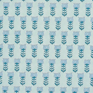 Schumacher Mia Tulip Fabric In Mineral & Blue For Sale
