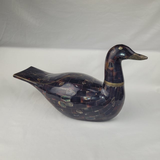 Maitland Smith Tessellated Faux Tortoise Shell Mother of Pearl Duck Brass For Sale - Image 6 of 15