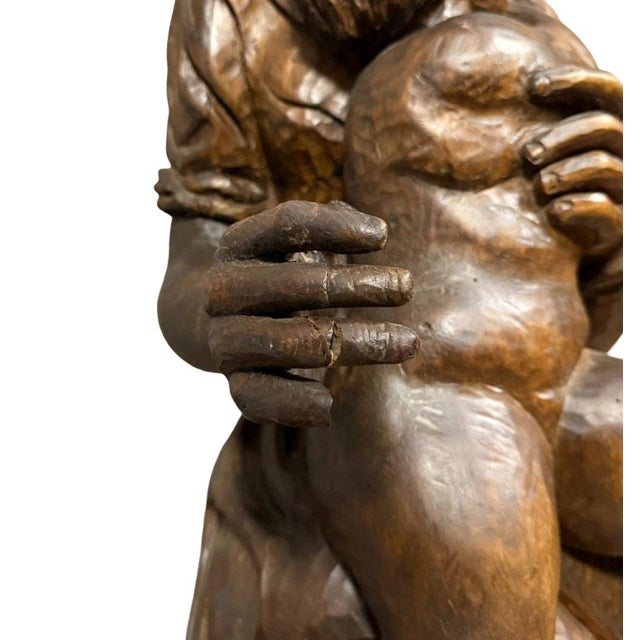 French School, 17th century: very large sculpture depicting a maternity scene / 120cm high Made of solid wood Antique...