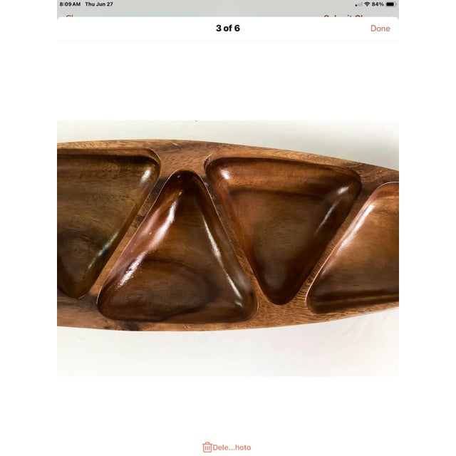 Mid-Century Modern 1970s Hand Carved Leilani Monkey Pod Wood-Handcrafted Divider Platter/Entertaining Tray For Sale - Image 3 of 5