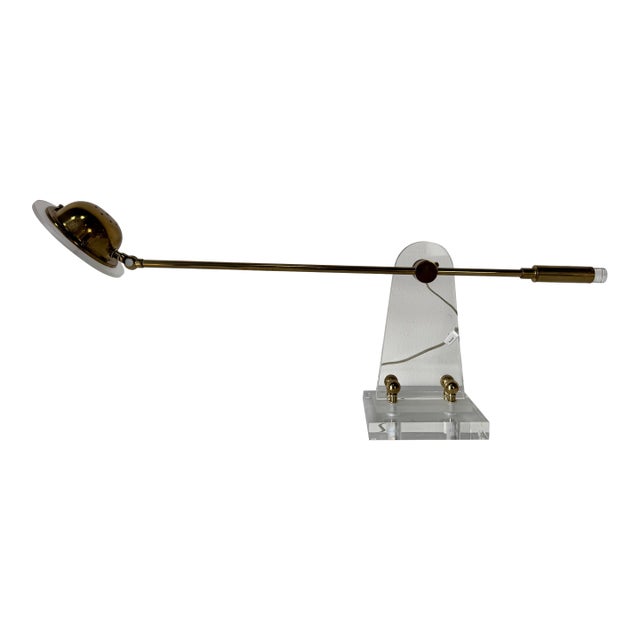 1980’s Vintage Bauer Lucite and Brass Adjustable Desk Lamp For Sale