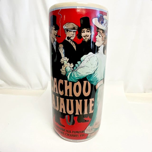 Pop Art 1980s Boho Chic French Licorice Advertisement Ironstone Umbrella Stand For Sale - Image 3 of 9