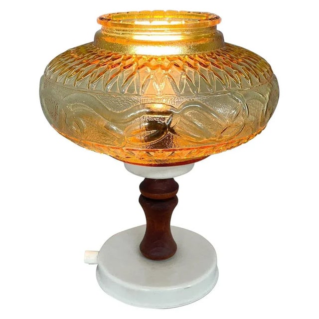 Mid-Century Glass & Wood Table Lamp, Czechoslovakia, 1970s For Sale - Image 10 of 10