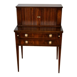 1930 English Edwardian Mahogany Inlaid Secretary / Writing Tambour Desk For Sale