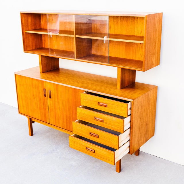 Vintage Danish Modern Teak Sideboard With Hutch For Sale - Image 9 of 15