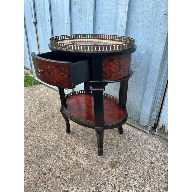 Late 20th Century Fancy Wooden 2 Tier Single Drawer Oval Side Table. For Sale - Image 5 of 18