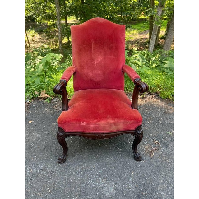 Louis XIV style High Back Throne Like Armchair Well carved, frame is circa 1940s 1950s Velvet is old and will be benefit...