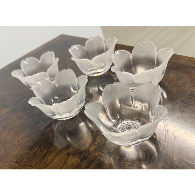 Transparent Hoya, Japan Crystal Frosted Dessert Cups in Box, Set of Five For Sale - Image 8 of 12