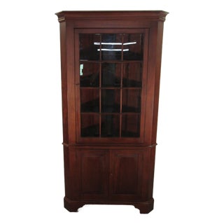 Henkel Harris Solid Mahogany Twelve Pane Corner China Cabinet For Sale