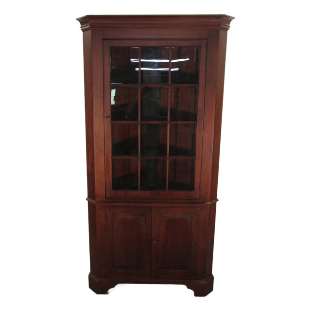 Henkel Harris Solid Mahogany Twelve Pane Corner China Cabinet For Sale
