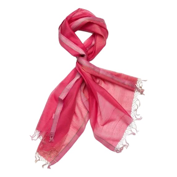 Bijou Deep Pink Silk-Cotton Scarf For Sale