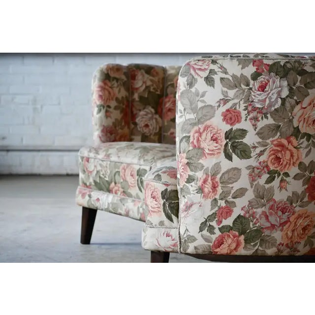 Danish 1940s Large Banana Form Curved Sofa in Floral Fabric Chairish