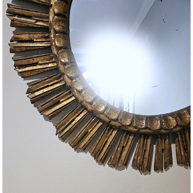 Vintage Spanish Giltwood Sunburst Mirror, 1940s-1960s For Sale In Philadelphia - Image 6 of 6