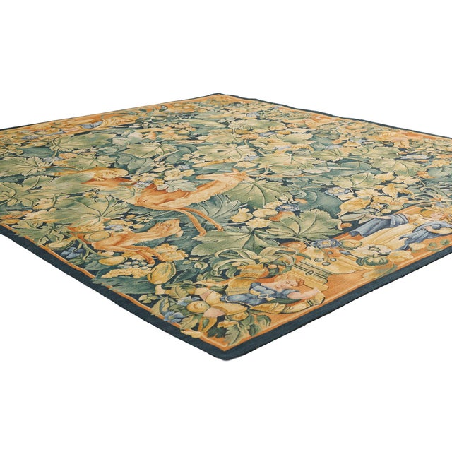 79487 Vintage Chinese Aubusson Tapestry, 05'08 x 05'01. The Verdant Court of Virtue: A Chinese Aubusson Masterpiece of...