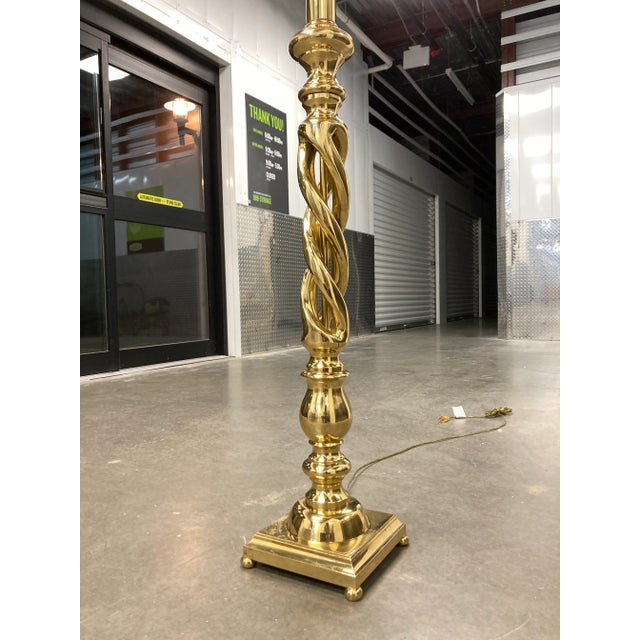 Mid 20th Century Heavy Brass Triple-Helix Floor Lamp Manner of Chapman For Sale - Image 5 of 12