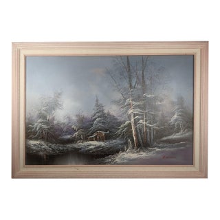 Vintage R. Scott Signed Winter Landscape Original Oil on Canvas, Framed For Sale