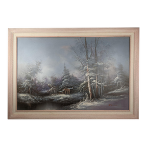Vintage R. Scott Signed Winter Landscape Original Oil on Canvas, Framed