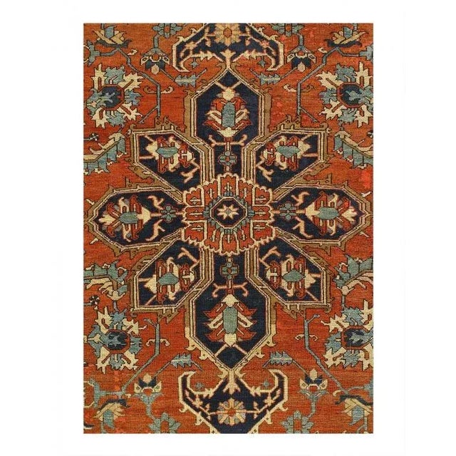 Antique Heriz Serapi Rug, Country of Origin: Persia, — The brilliant red field bears a central Ray of Life and many highly...