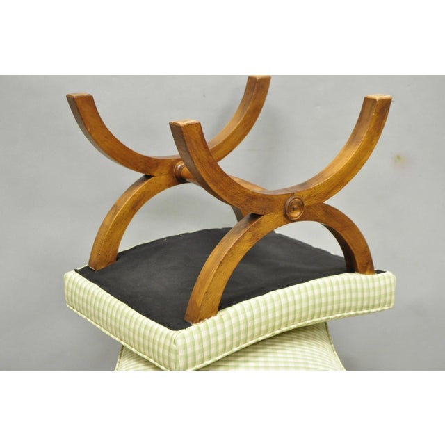 Vintage Italian Neoclassical Style Walnut Wood Curule X-Form Stool - A Pair For Sale - Image 12 of 13