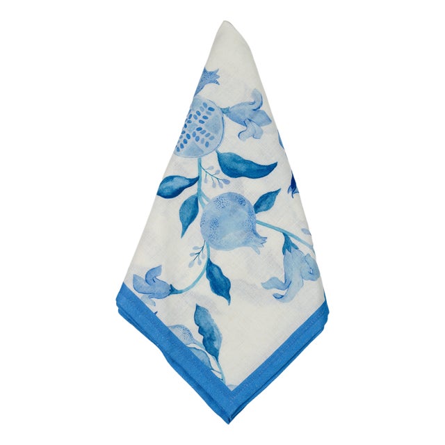 Blue & White Pomegranate Napkin, Set of 8 For Sale