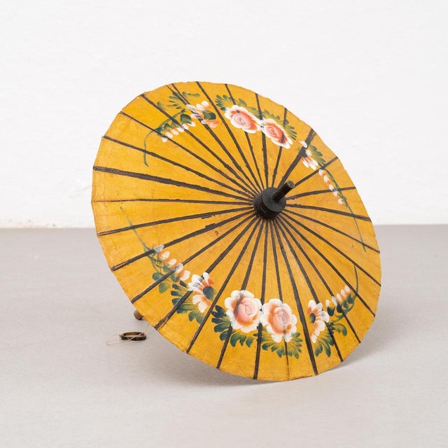 Hand Painted Bamboo Umbrella, 1950s For Sale - Image 10 of 18