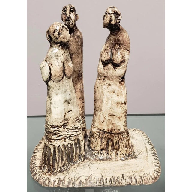 Mid 20th Century One Man and Two Women Figural Group Clay Sculpture For Sale In New Orleans - Image 6 of 6