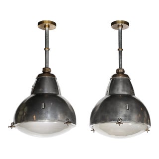Art Deco Machine Age Industrial Pendants in Polished Aluminum, Bronze & Brass For Sale