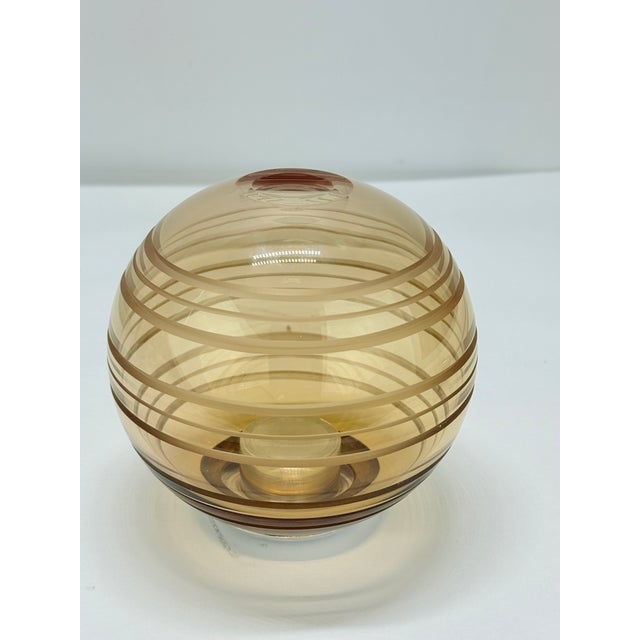 Large English Sterling-Rimmed Amber Glass Match Strike With Cut Bands C. 2000 For Sale - Image 4 of 8