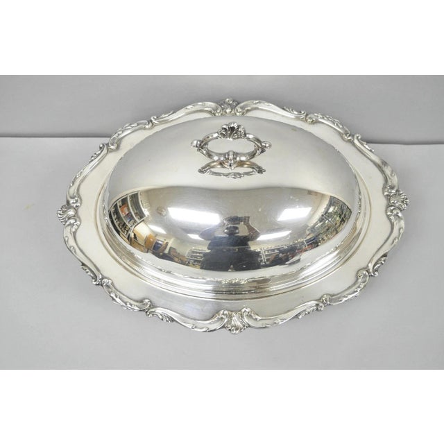 Vintage Eton Victorian Silver Plated Large Oval Covered Warming Dish Platter For Sale - Image 4 of 18