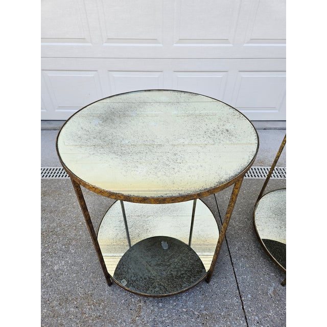 Gold Oly Studio Round Jonathan Antiqued Mirrored Side Tables For Sale - Image 8 of 12