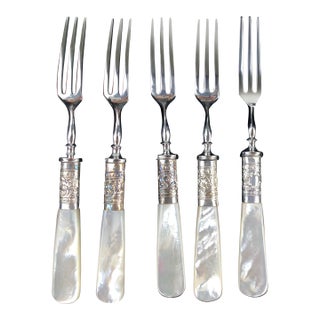 Vintage Silverplate & Mother of Pearl Cocktail Forks - Set of 5 For Sale