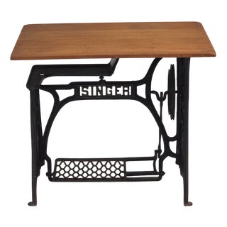 Singer Sewing Machine Table in Oak and Cast Iron, 1930s For Sale