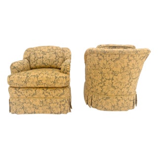 Pair of Gold Floral Pattern Upholstery Lounge Chairs by Thomasville MINT For Sale