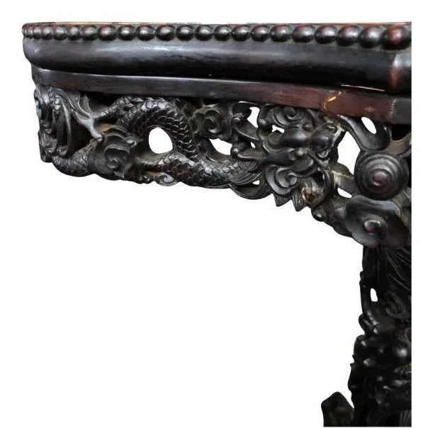 Stone 19th Century Chinese Carved Hardwood Center Table with Marble Top For Sale - Image 7 of 11