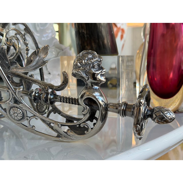 Antique Silver Wine Bottle Chariot Trolley Caddy - Made in Italy For Sale - Image 13 of 14
