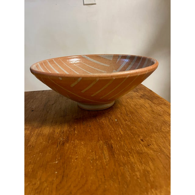 Ceramic Signed Vintage Ceramic Pedestal Bowl Hand Painted Stripes For Sale - Image 7 of 7