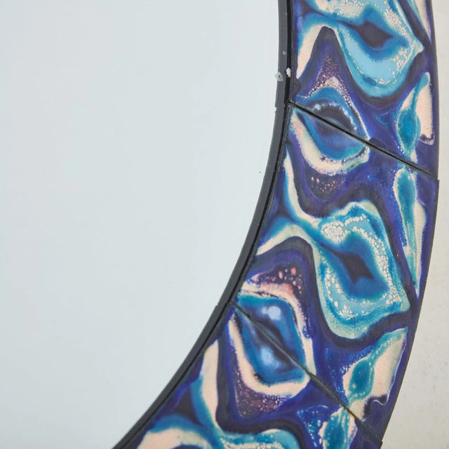 Blue 5/5 Blue Hand-Painted Enamel Mirror by Bodil Eje, Denmark 1960s For Sale - Image 8 of 11