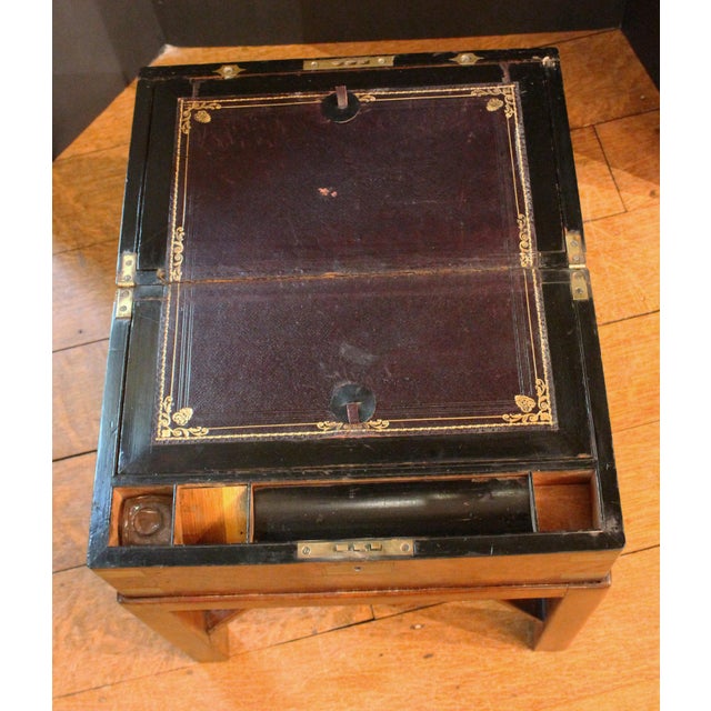 Wood C. 1860 Burl Walnut English Lap Desk on Custom Side Table Stand For Sale - Image 7 of 9