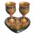 Decorative Wooden Khokhloma Goblet Set With Heart Stand- 3 Pieces For Sale