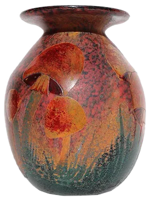 Antique French Enameled & Etched Glass Mushroom Vase from Daum