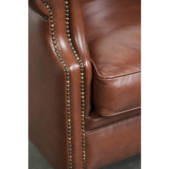 English Style Cognac-Colored Cowhide Leather Club Armchair For Sale - Image 11 of 13
