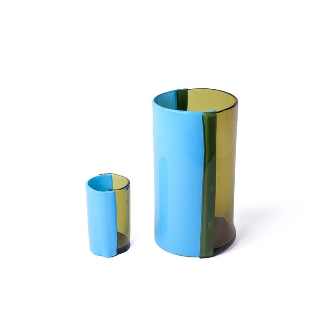 Plastic Two Lines Vase in Clear Bottle Green by Enzo Mari for Cosit Factory For Sale - Image 7 of 8