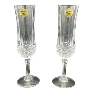 2000s Cristal d'Arques Champagne Flute Cup Longchamp Crystal Toasting Glasses Set of 2 For Sale
