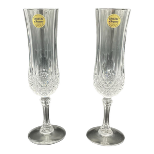 2000s Cristal d'Arques Champagne Flute Cup Longchamp Crystal Toasting Glasses Set of 2