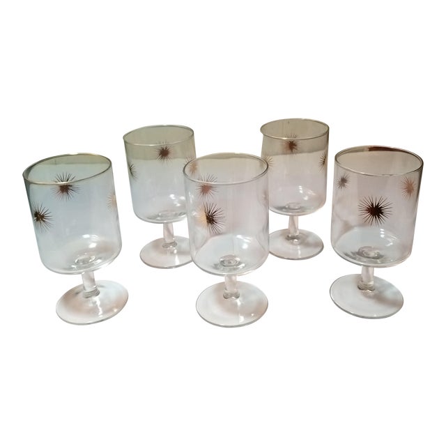 1960s Vintage Atomic Starburst Cordial Glasses- Set of 5 For Sale